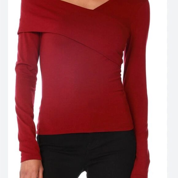 Bobi Assymetric Wrap Women’s Top Size S Color Pinot Long Sleeves Fitted NWT - Picture 1 of 8